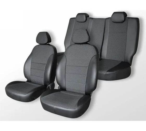Чехлы на сиденья DEFLY Ford Focus 2, 2004-2011, экокожа черная/жаккард Fr1-2C 1