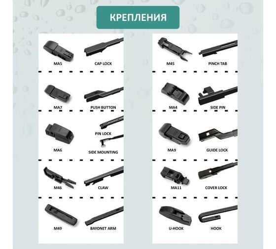 Бескаркасные щетки стеклоочистителя DEFLY Kurumakit комплект, 600 мм (24')/450 мм (18'), комплект крепежа DK102-24-18