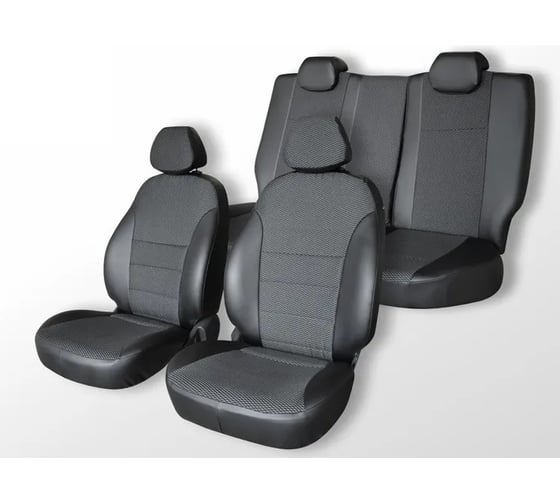 Чехлы на сиденья DEFLY Renault Sandero, 2009-2014, задний ряд 60/40, экокожа черная/жаккард Rn7-2C 1