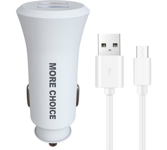 Автомобильное зарядное устройство More Choice 2USB 2.4A для micro USB AC23m White