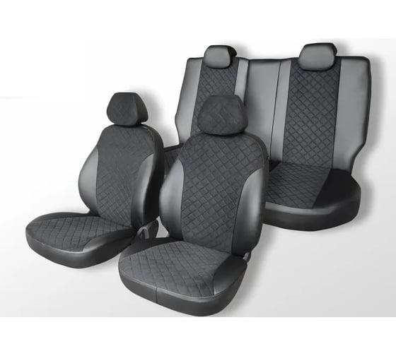 Чехлы на сиденья DEFLY Renault Sandero 2012-2022, экокожа черная/замша черная ромб Rn12-2ZR 1