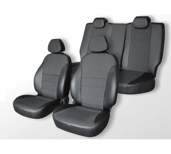 Чехлы на сиденья DEFLY Renault Duster, 2010-2015, сплошной задний ряд, экокожа черная/жаккард Rn6-2C 1