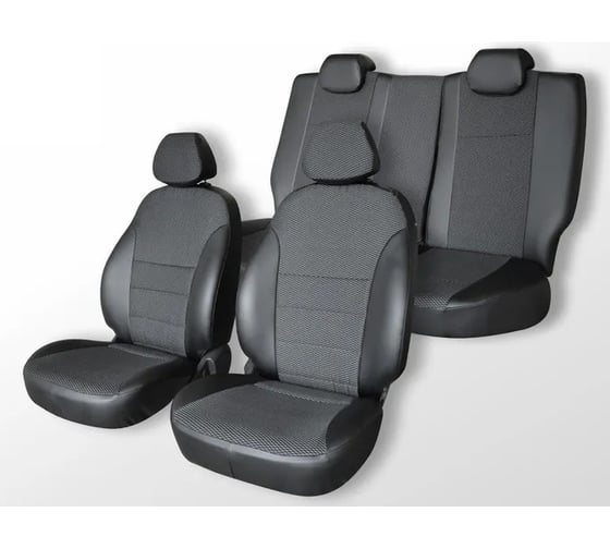 Чехлы на сиденья DEFLY SsangYong Rexton 2001-2012, 5-мест, экокожа черная/жаккард Ss1-2C 1