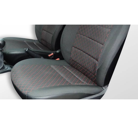 Чехлы на сиденья DEFLY Renault Duster, 2015-2021 Expression, Privilege, экокожа черная/жаккард красный ромб Rn8-2R 1
