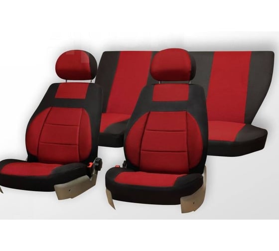 Чехлы на сиденья DEFLY Lada 2109/21099, 1987-2011, дополнительная боковая поддержка, жаккард черный/красный V007-D3 1