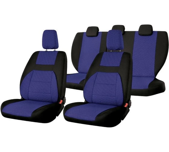 Чехлы на сиденья DEFLY Lada Granta, 2011-2018, дополнительная боковая поддержка, сплошной задний ряд, жаккард черный/синий V004-D4 1