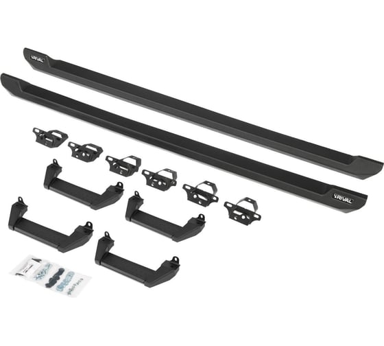 Силовые пороги со ступеньками Rival Jeep Wrangler JL 2018-, сталь, с крепежом, 2D.2757.1 1