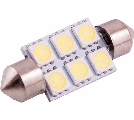 Автолампа SKYWAY диод T11 (C5W) 24V 6 SMD диодов 1-конт 36мм Белая (в компл. 2 шт.) S08202009 1