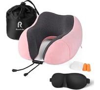 Подушка для путешествий RoadLike Travel Kit Velvet с эффектом памяти, розовая 292238