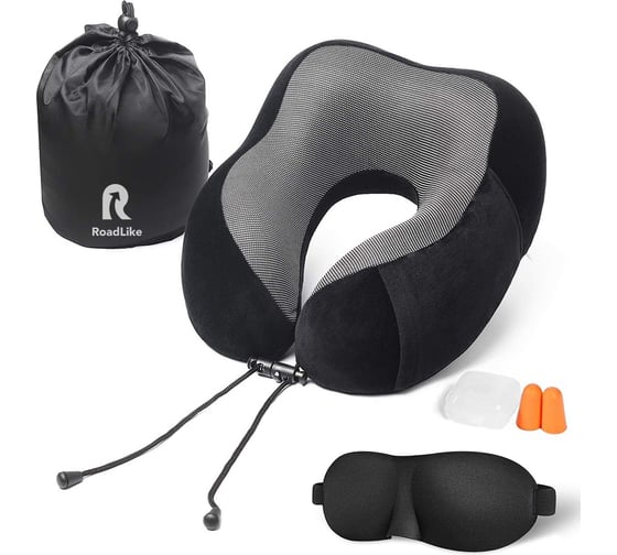 Подушка для путешествий RoadLike Travel Kit Velvet с эффектом памяти, черная 292242 1