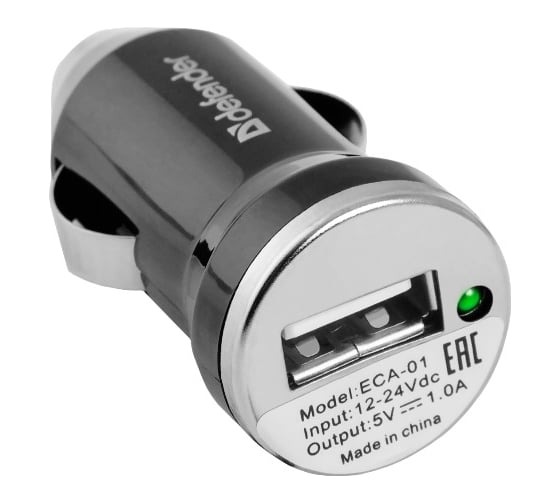 Автомобильный адаптер DEFENDER ECA-01 1 USB-порт, 5 В, 1 А 83514 1