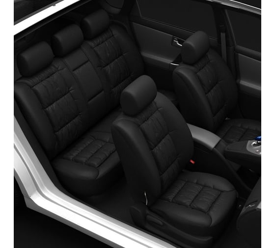 Чехлы Carfort Silver кожа, комплект для передних кресел, черные, 8 предметов 50370