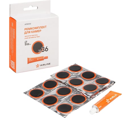Ремкомплект для камер Airline заплатки круглые D32 мм - 36 шт., клей-активатор 12 мл ATRS102
