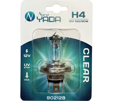 Лампа Nord-Yada H4 12V 100/90W P43t CLEAR 1шт, блистер TM Nord YADA 902128