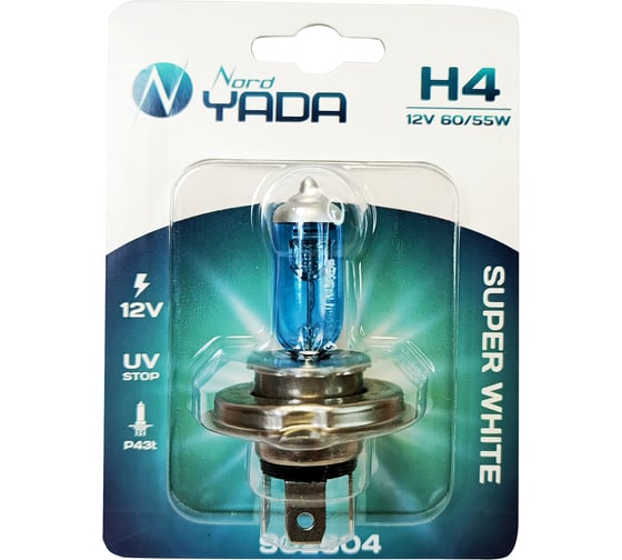 Лампа Nord-Yada H4 12V 60/55W P43t SUPER WHITE 1шт, блистер TM Nord YADA 902604