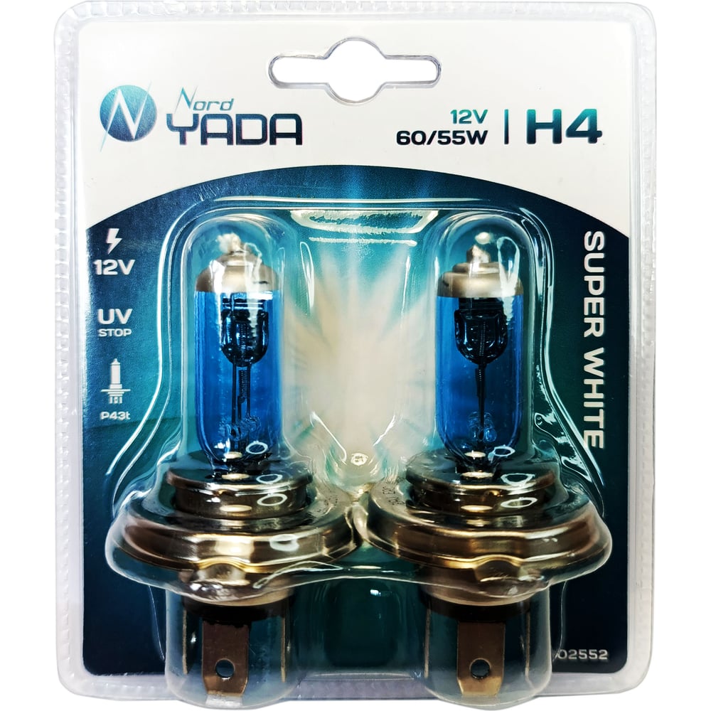 Лампа Nord-Yada H4 12V 60/55W P43t SUPER WHITE 2шт, блистер TM Nord ...