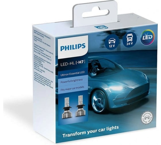 Автолампа PHILIPS Ultinon Essential H7, LED, HI/LO, 6500 K, 2 шт., 12 В 11972UE2X2
