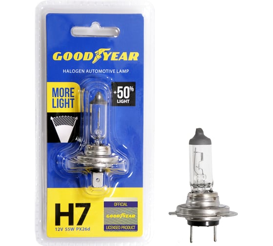 Автомобильная галогенная лампа Goodyear Н7 12V 55W PX26d More Light блистер GY017125 1