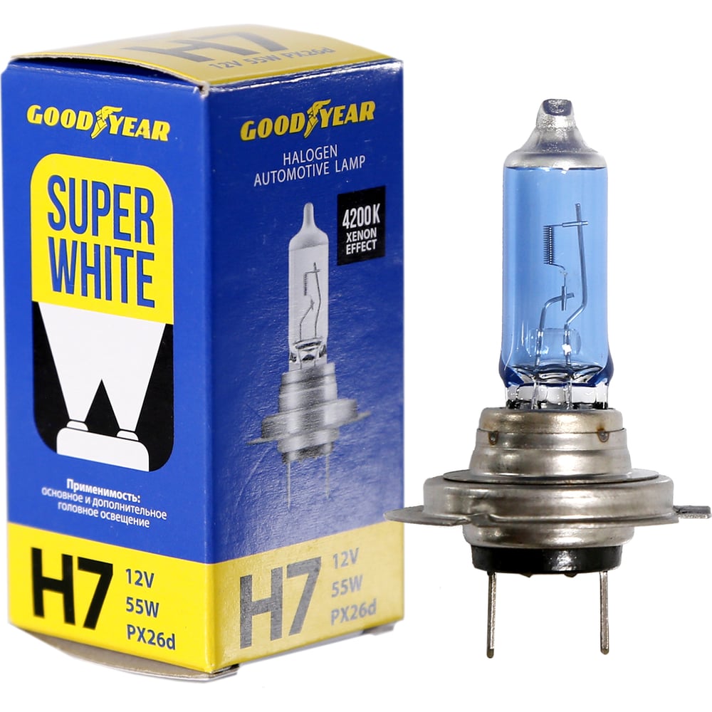 Автомобильная галогенная лампа Goodyear Н7 12V 55W PX26d Super White ...
