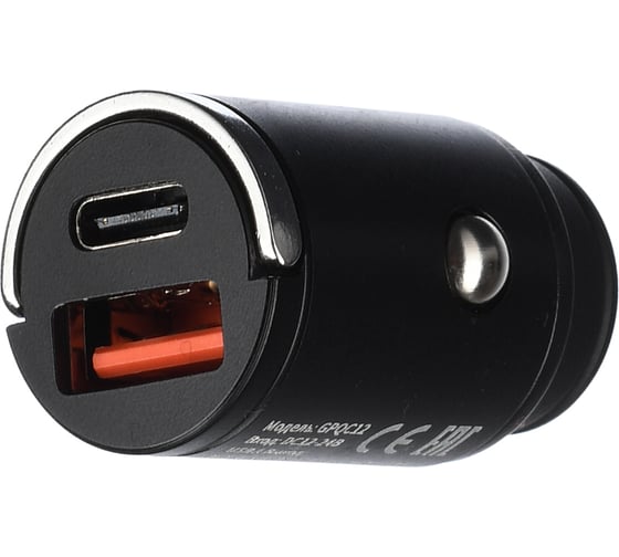 Автомобильное З/У GoPower GPQC12 1USB+1Type-C 22.5W Mini черный 00-00028409