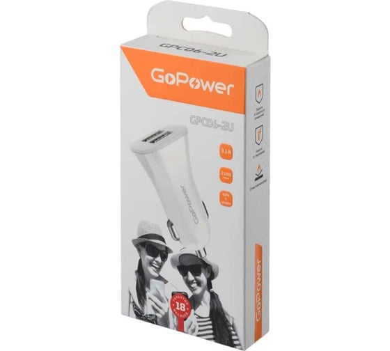 Автомобильное З/У GoPower GPC06-2U 2USB белый 00-00022625