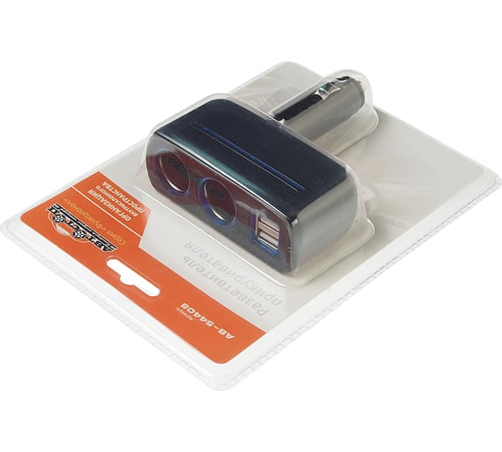 Разветвитель прикуривателя АВТОСТОП BLACK на 2 гнезда +2 USB с подсветкой 12-24V AB-54408