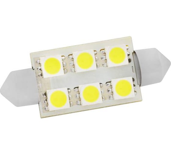 Автолампа диод SKYWAY T11C5W 12V 6 SMD c цоколем 1-контактная белая салон S08201175