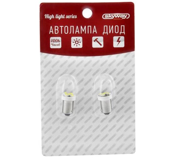 Автолампа диод SKYWAY T8,5T4W 12V 5 SMD с цоколем BA9S 1-контактная белая, габариты S08201226