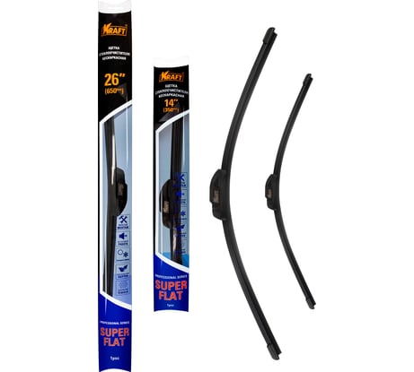 Комплект бeскаркасных щеток стеклоочистителя KRAFT TEFLON 650/340 мм, 1 адаптер KT 830876