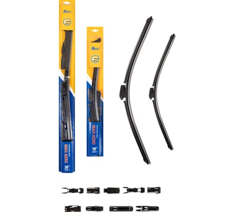 Комплект бескаркасных щеток стеклоочистителя KRAFT 650/450 мм, 10 адаптеров KT 830857