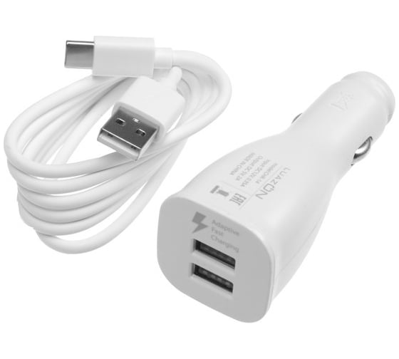Автомобильное зарядное устройство Luazon 2 USB, 2 А, 12 В, кабель Type-C 1 м, 2 А, белое 4598430