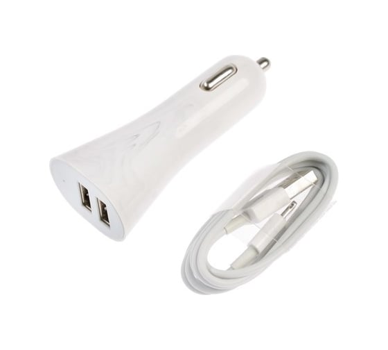 Автомобильное зарядное устройство Luazon UC-41, 2 USB, 2A, кабель lightning, 1 A, 1 м, белый 4310385 1