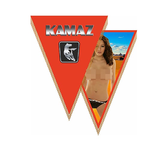Треугольный вымпел SKYWAY KAMAZ с девушкой фон оранжевый S05101036