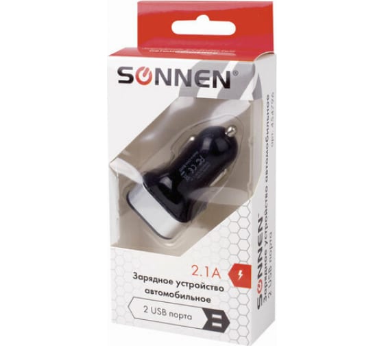 Автомобильное зарядное устройство SONNEN 2 порта USB, 21 А, черное-белое 454796 6