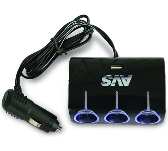 Разветвитель прикуривателя на 3 выхода+ USB AVS CS317U 12/24 A78115S 1