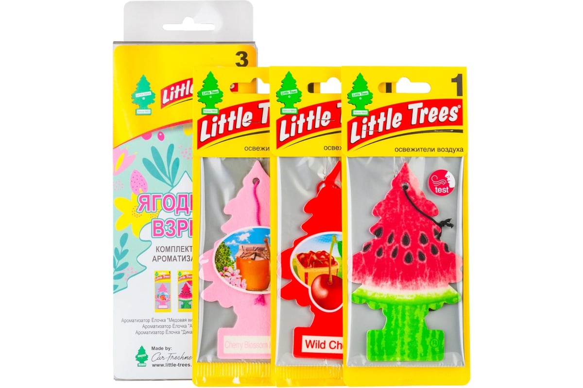 Комплект ароматизаторов Car-Freshner Little Trees Елочка 3 шт., ягодный  взрыв LTMIX4 - выгодная цена, отзывы, характеристики, фото - купить в  Москве и РФ