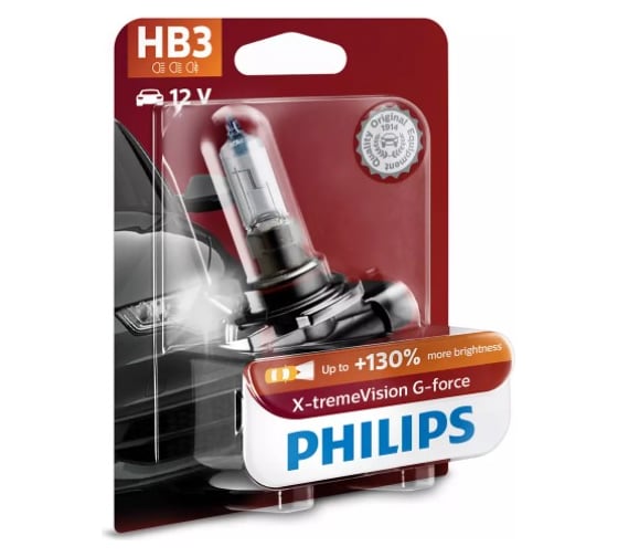 Автолампа PHILIPS X-tremeVision G-force HB3/9005, 60 Вт, P20d+130%, 12 В 9005XVGB1