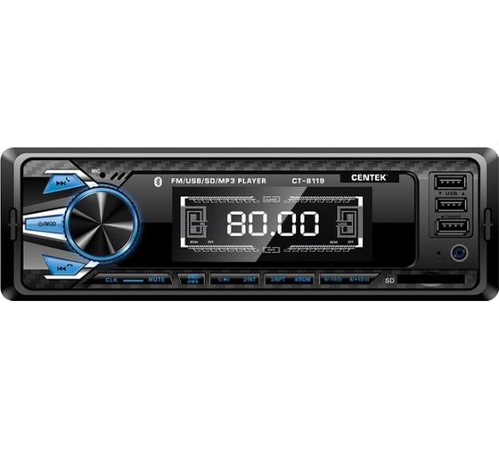 Автомагнитола Centek 4х50 Вт, Bluetooth, 4-х канальный RCA, 3xUSB, AUX, SD, MMC, МР3 CT-8119
