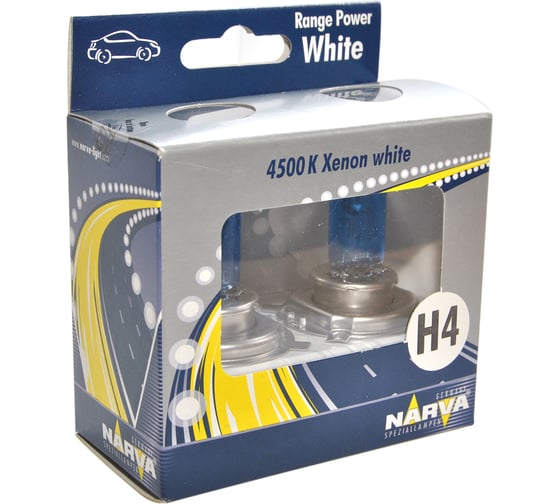 Автолампа NARVA H4 100/90 P43t-38 RANGE POWER WHITE 4500K 2шт 12V 48688S2 1