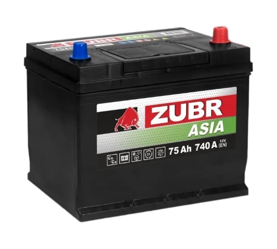 Аккумулятор ZUBR Premium Asia 75Ah R+ (нижний борт) ZPA750