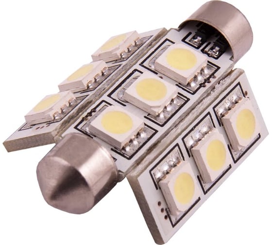 Автолампа SKYWAY диод T4 12V 9 SMD диодов 2-конт Белая Габариты, стопы S08201210 1