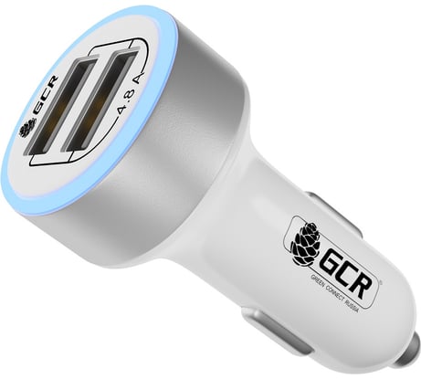 Автомобильное зарядное устройство GCR на 2 USB-порта 4.8 A, белое, LED-индикация VIV51I984