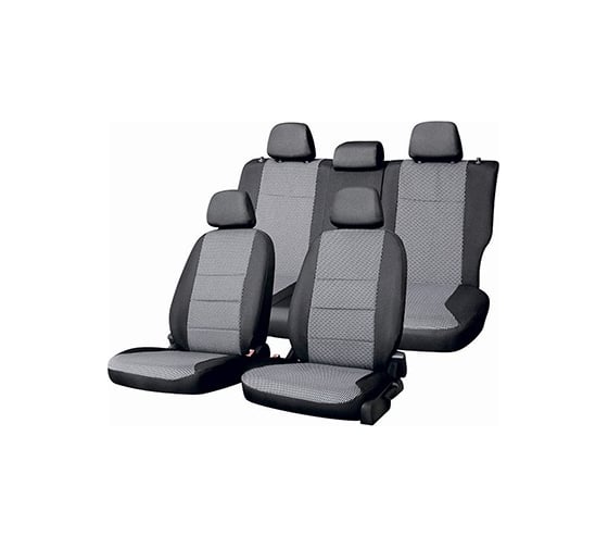 Чехлы на сиденья SKYWAY RENAULT SANDERO, 2009-2014 г.в., хэтчбек, жаккард, 11 предметов, темно-серый, левый руль Rn2-2 1