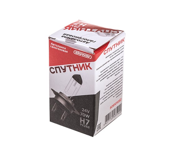 Автолампа SKYWAY H7 24V 70W Px26d 1-конт СПУТНИК 1 шт ближний, дальний свет, противотуманные фары S09101052