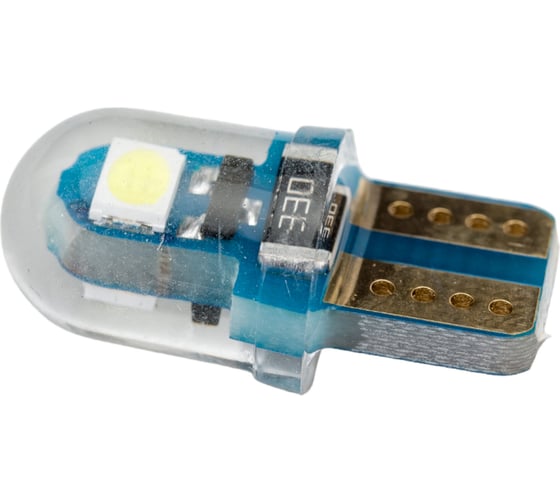 Автолампа SKYWAY светодиодная, T10W5W, 12 В, 2SMD, 1 контакт, силикон, белая, салон, габариты, номер, стопы S08201436