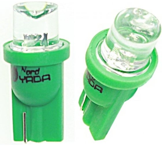 Светодиод Nord-Yada T10-01 (1LED) 12V W5W Base:BW2,1x9,5 D конус зеленый 0.13 W 1.8 lm (2 шт в 1 упаковке) 902378 1
