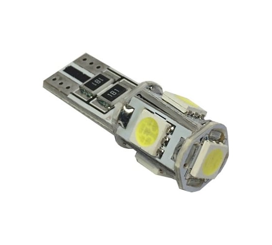 Светодиод Nord-Yada T10 BM 5SMD (size 5050)W5W(W2,1x9,5d) 12V белый1.4W 22lm (с резистором) (2 шт в 1 упаковке) 902704 1
