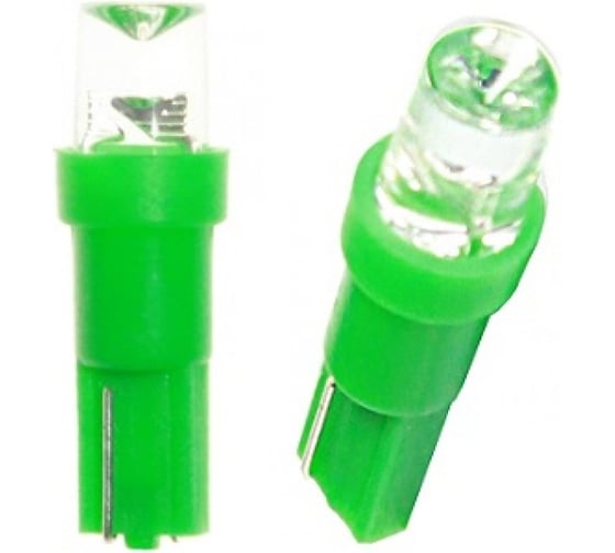 Светодиод Nord-Yada T5-01 (1LED) 12V W1,2W Base:W2,0x4,6d 0.13W 1.8lm конус зеленый (2 шт в 1 упаковке) 900279 1