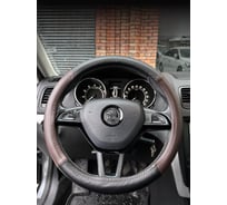 Оплетка на рулевое колесо AVTOLIDER1 М(37-39см), (Черная кожа+шоколадная перфорация шоколадная нитка) LIPRE-2Perf-0111SH