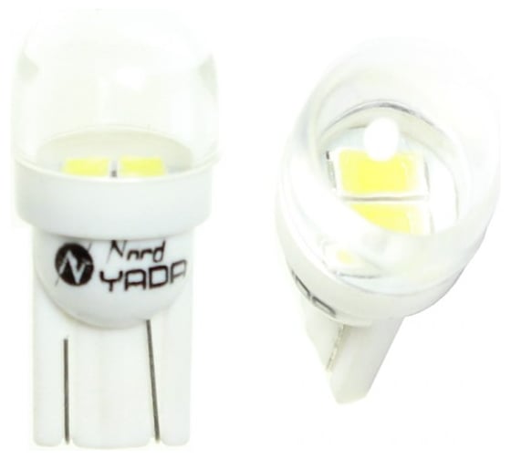 Светодиод Nord-Yada T10 2SMD (size 5630) в колбе (шар) 0.4W 12V 24lm W2,1x9,5d белый (2шт в 1 уп.) 903857 1